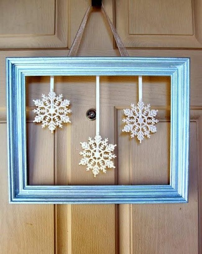 Blue Door Frame Winter Snowflakes