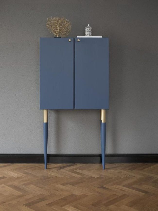 Cobalt Cabinet With Herringbone Floors