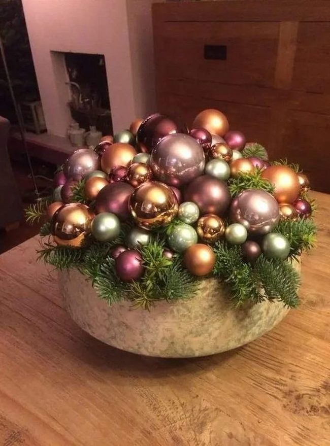 Stone Bowl With Multicolor Glass Ornaments