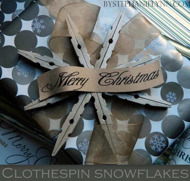 Painted Clothespin Snowflakes