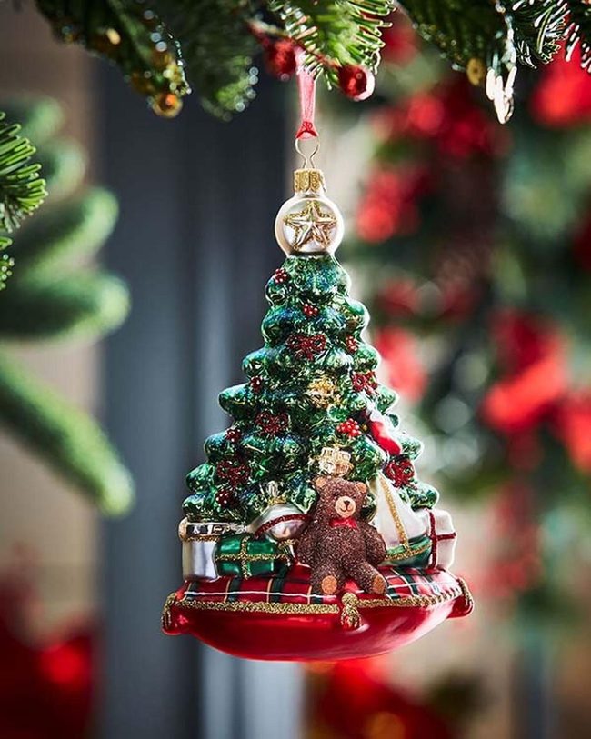 Glass Tree Ornament With Teddy Bear