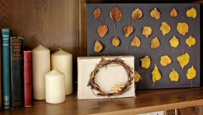 Worn Books Golden Leaves Candlelight