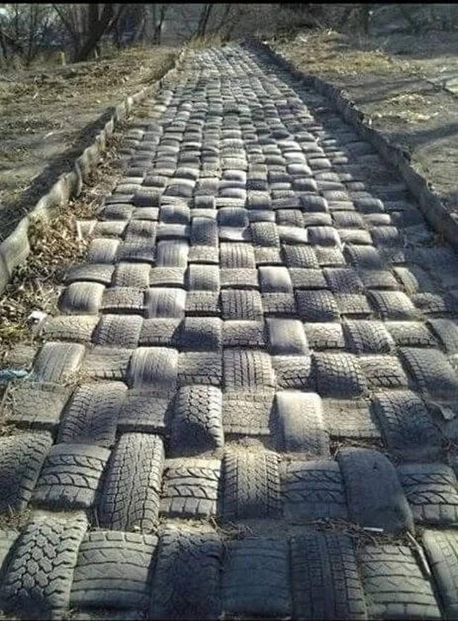 Dark Tire Geometric Garden Path