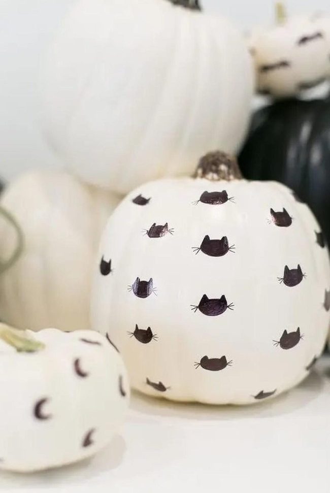 Hand-Painted Black Cat Pumpkins