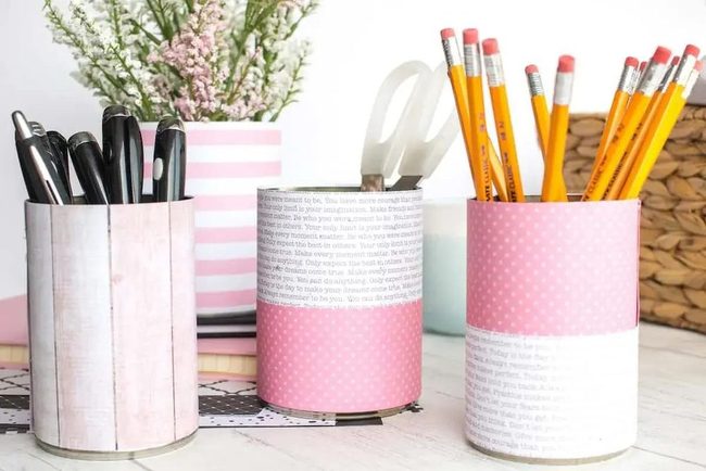 Pastel Tin Can Desk Organizers