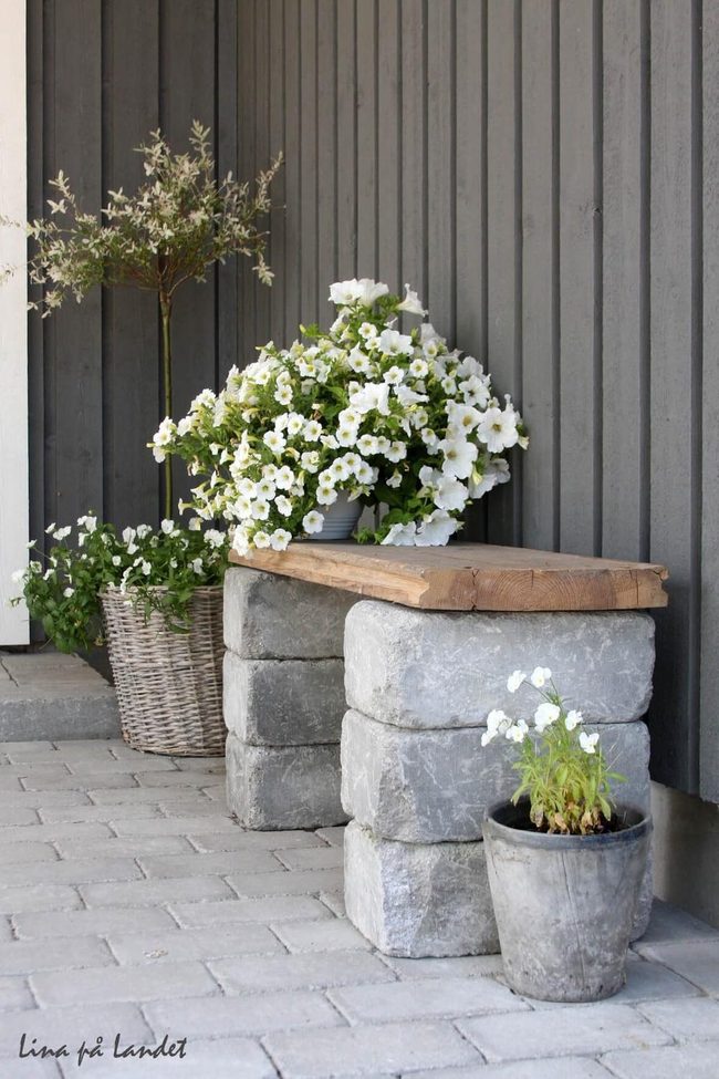 Oversized Stone Bench With Wooden Seat