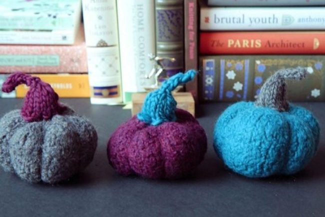 Knitted Pumpkins In Grey Purple Blue