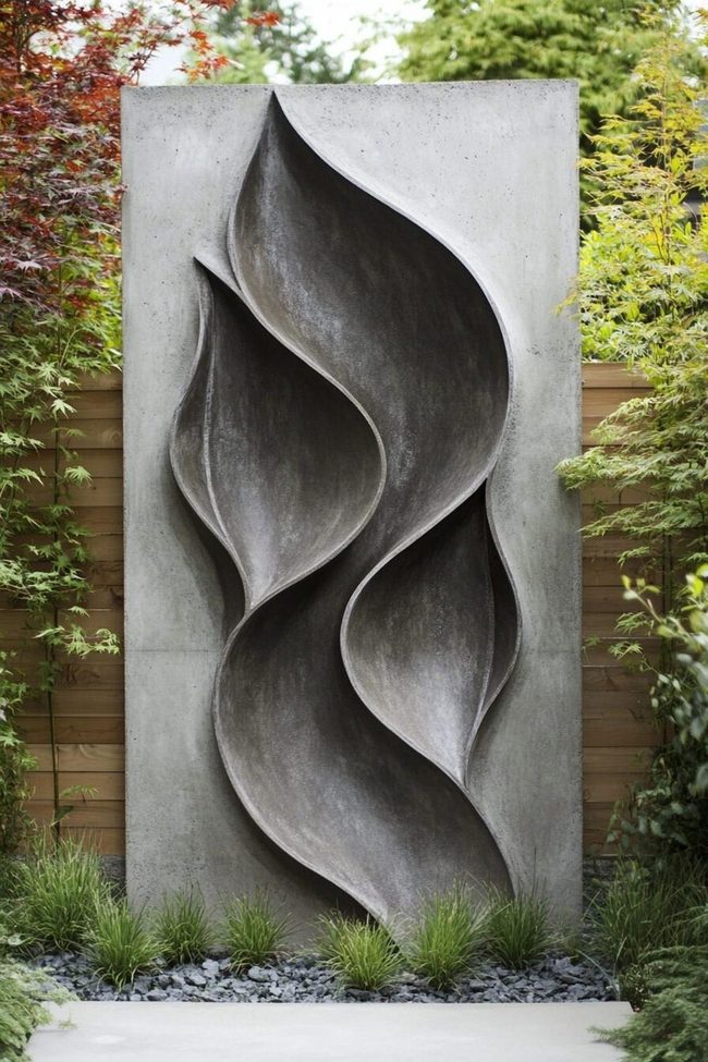 Gray Concrete Wall Sculpture Installation