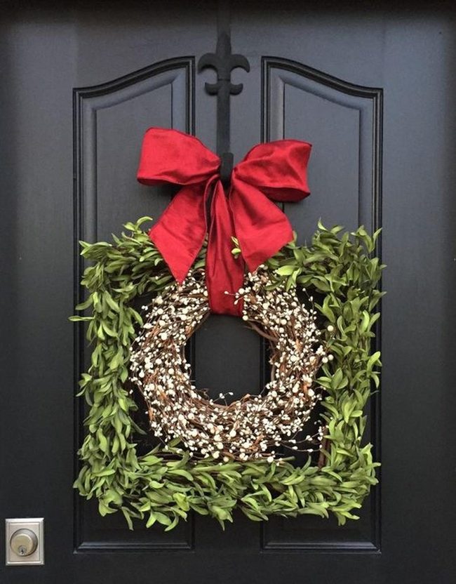 Red Bow Wreath Dark Door