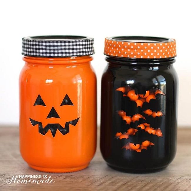 Orange Glass Halloween Jars With Cutouts