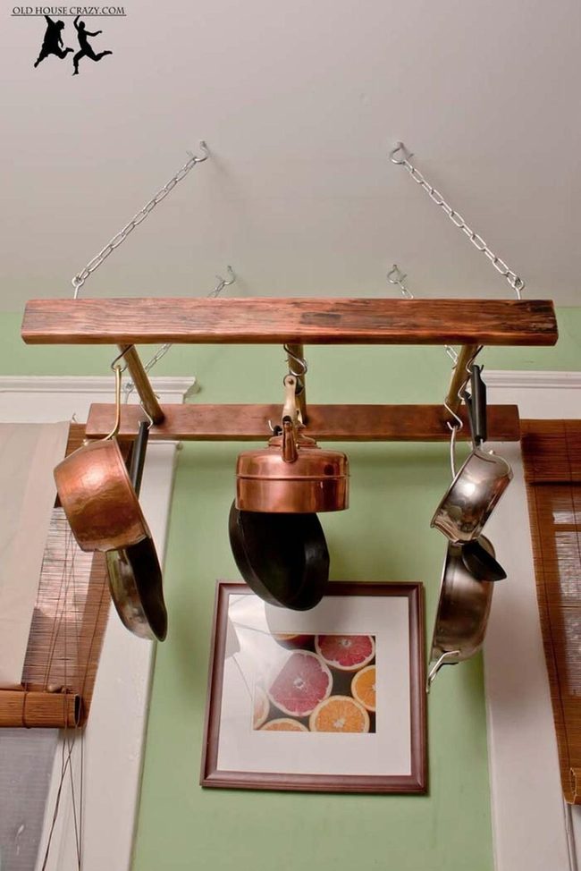 Wooden Ladder Pot Rack