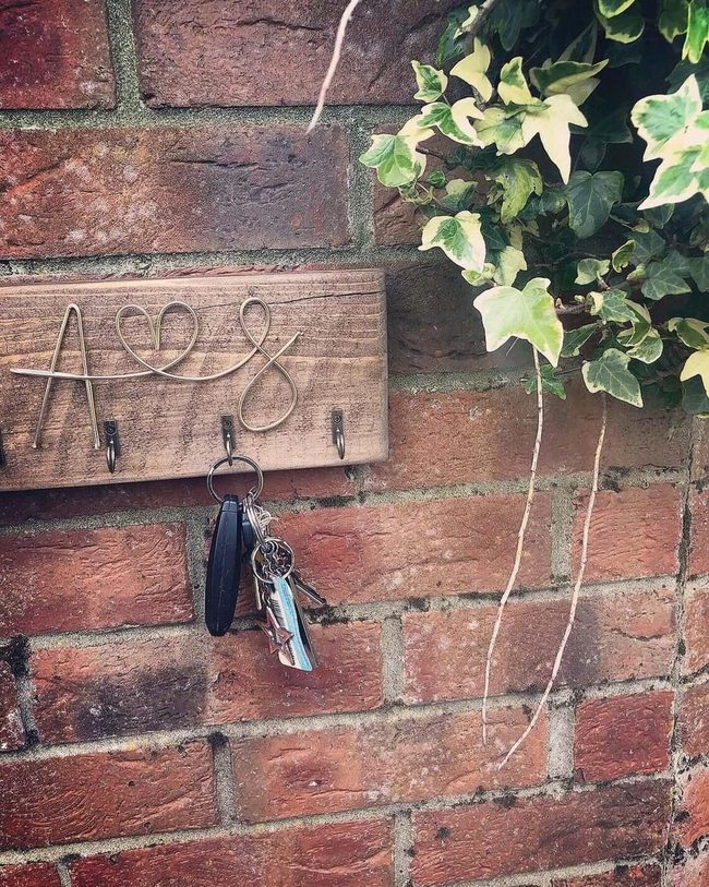 Reclaimed Wood Key Holder With Wire Initials