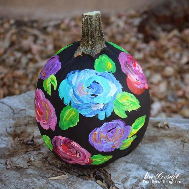 Black Pumpkins With Neon Flowers
