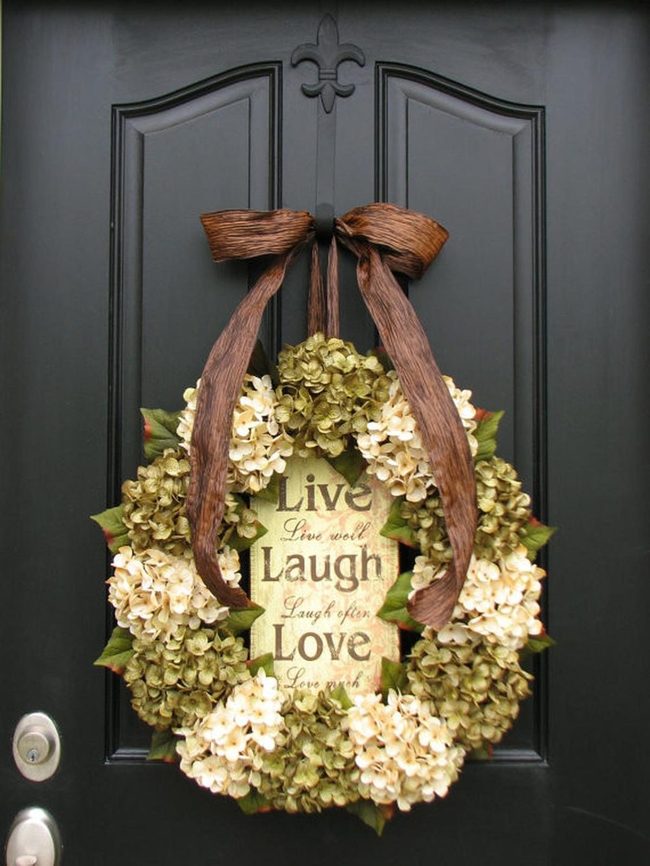 Green Cream Flowers Dark Door