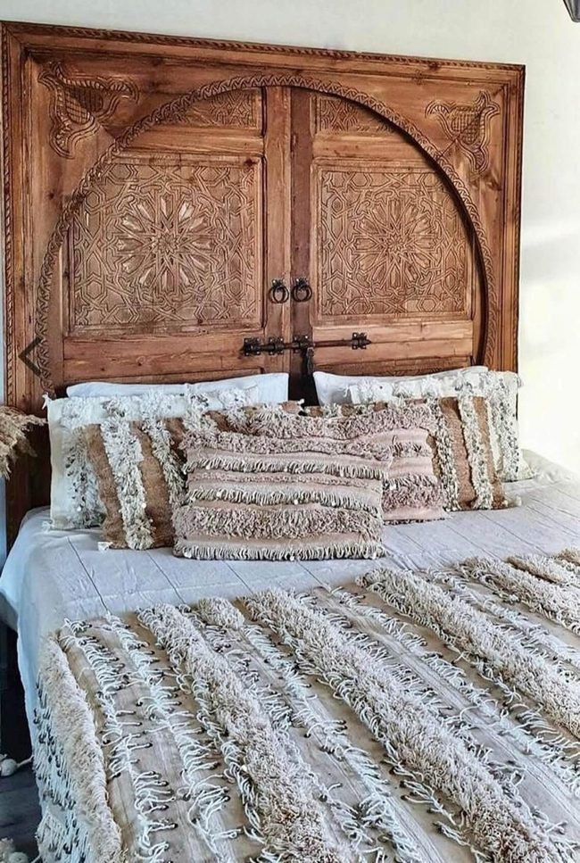 Carved Wooden Door Headboard