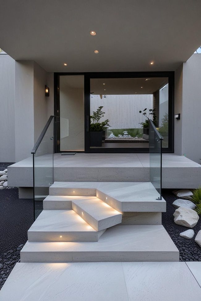 Floating Concrete Steps with Integrated Lighting