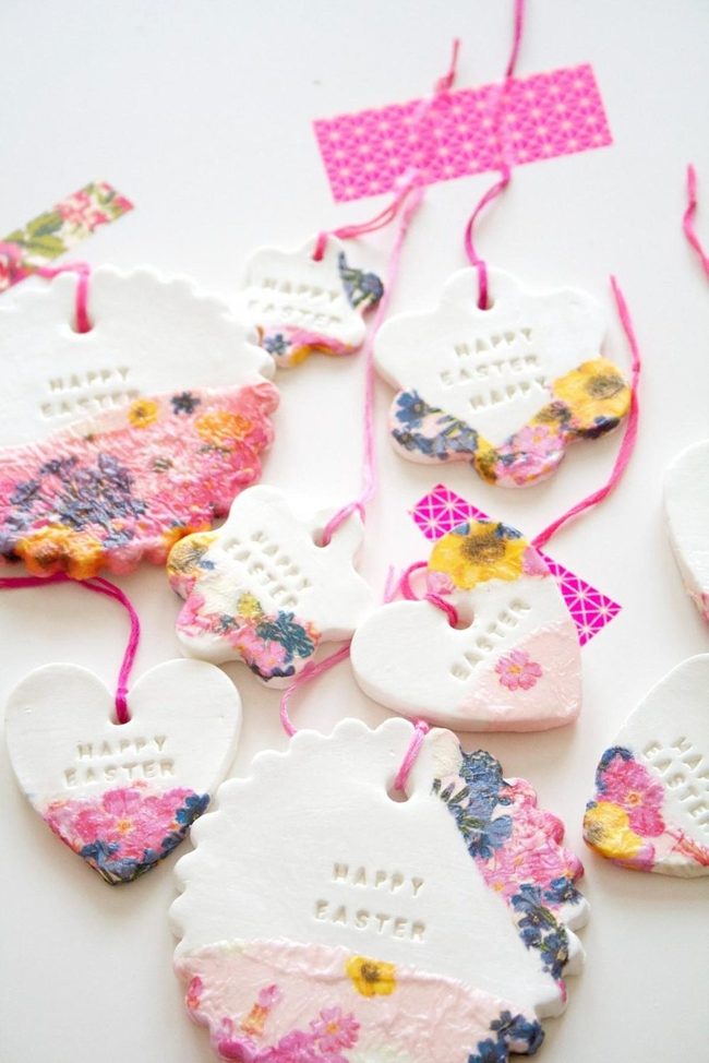 Pink String White Clay Easter Tags