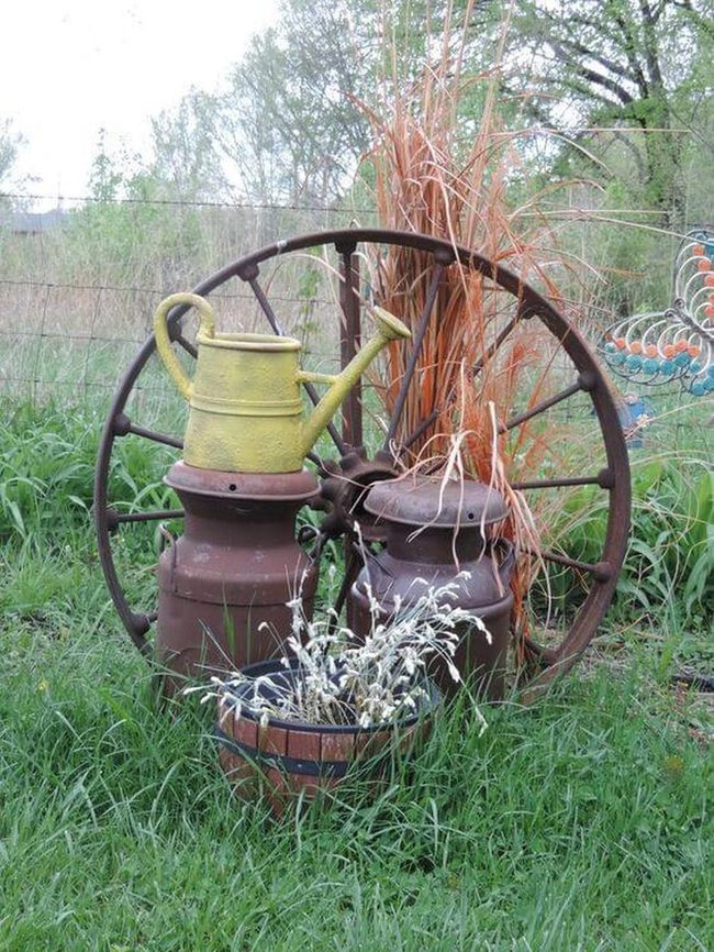 Galvanized Metal Jugs Garden Art