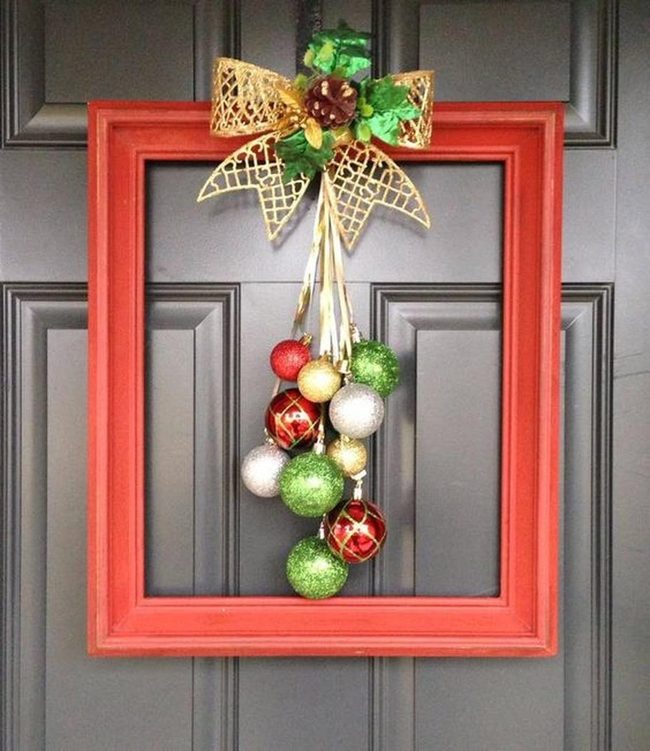 Bright Red Door Frame With Shiny Ornaments