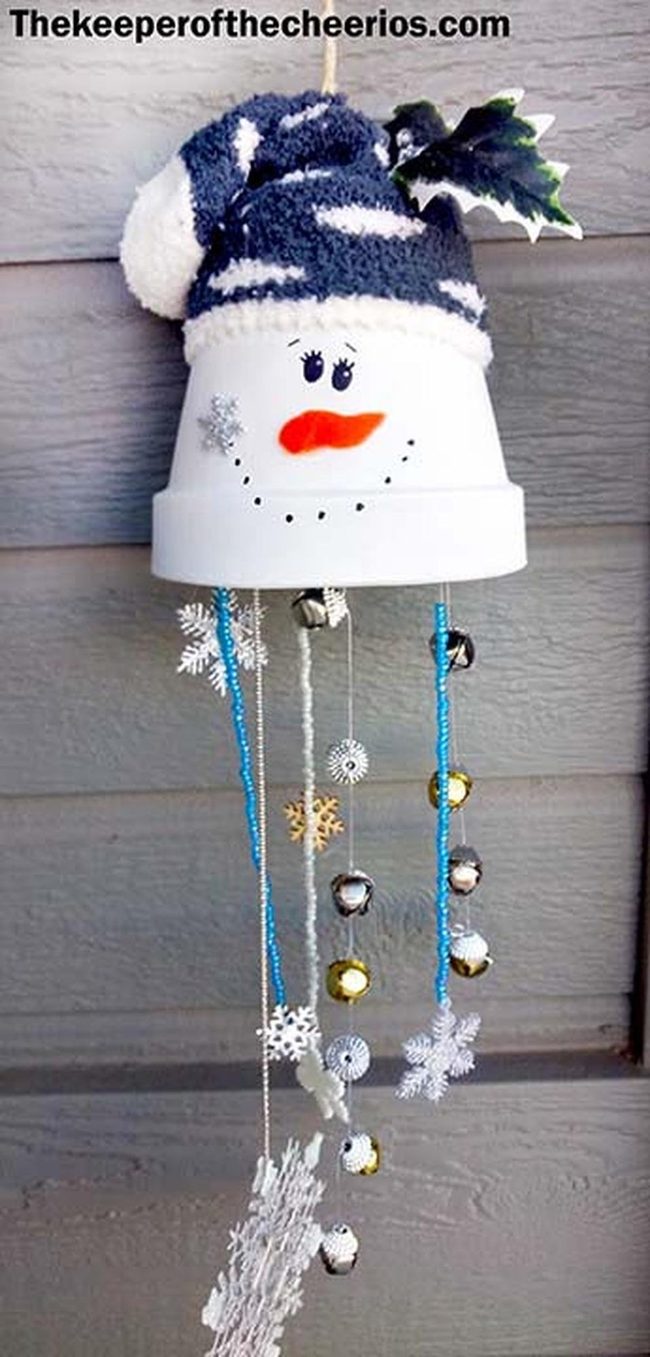 Painted Pot Snowman Wind Chimes