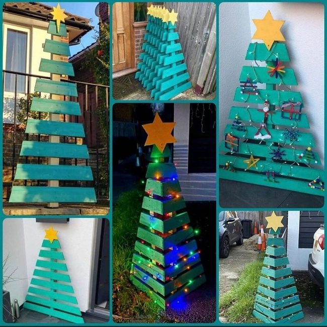 Painted Wood Trees With Twinkling Stars