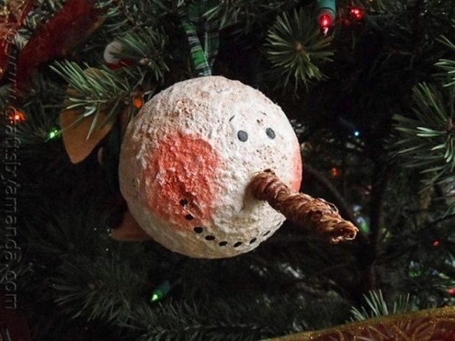 Hand-Painted Snowman Ornaments With Red Cheeks