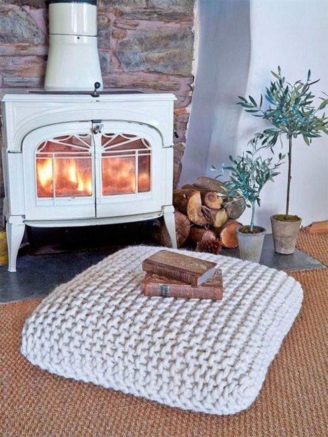 White Stove Stone Wall Reading Nook