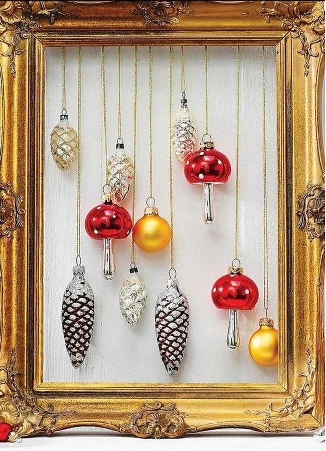 Red Mushrooms Golden Frame Winter
