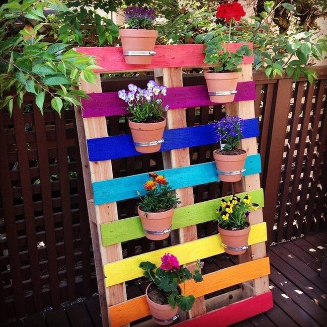Rainbow Painted Pallet Planter