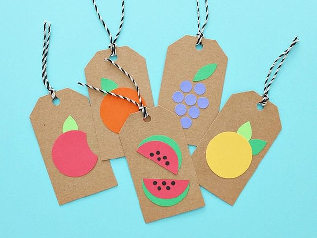 Colorful Fruit Tags On Brown Paper