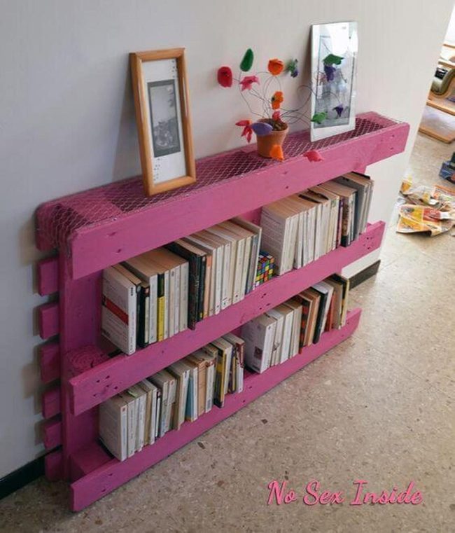 Pink Wood Bookshelf Statement