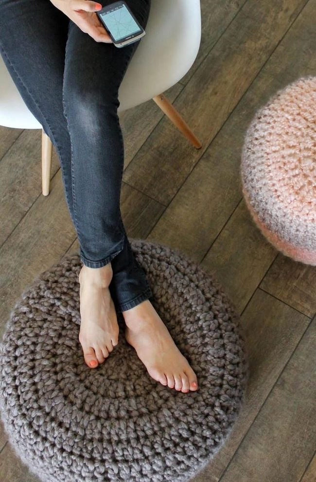 White Chair Oak Floors Knitted Cushions