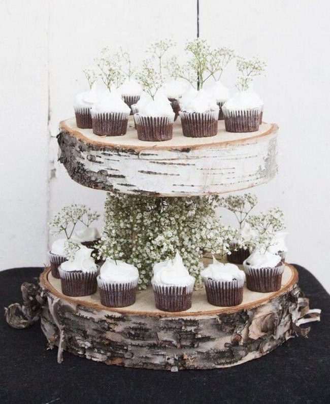 Chocolate Cupcakes On Wood Slices
