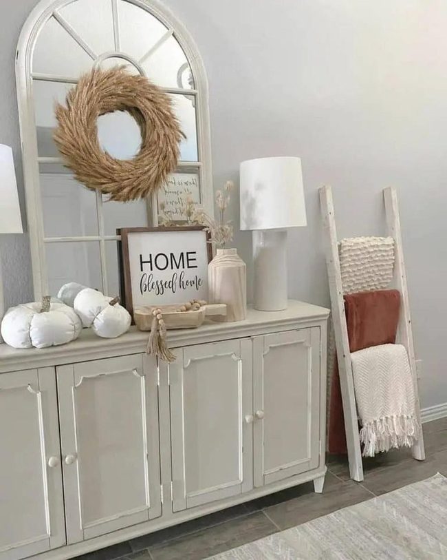 Reclaimed Wood Entry with White Pumpkins