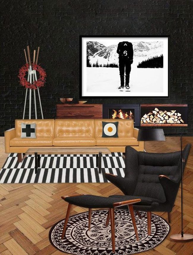 Dark Walls Warm Wood Living
