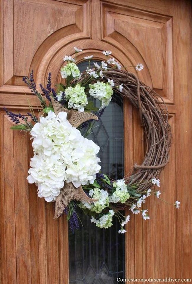 White Hydrangea Burlap Wreath