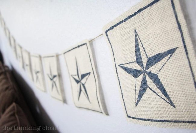 Navy Stars On Natural Linen