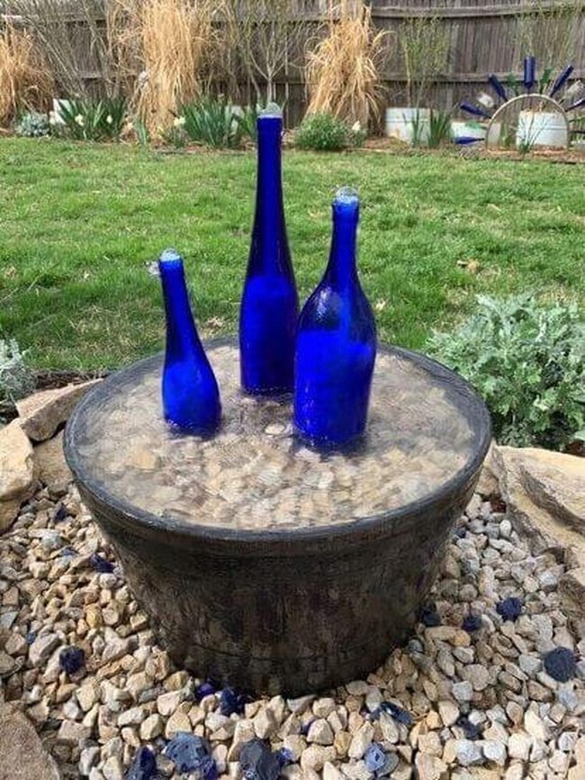 Blue Glass Water Cascade Stone