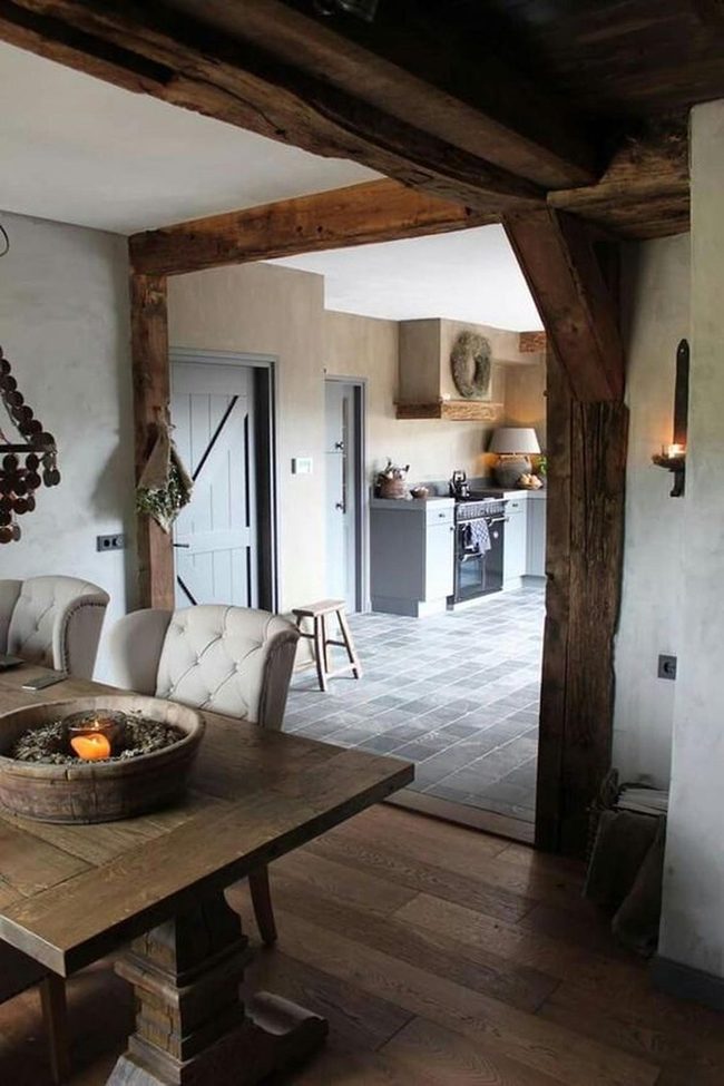 Wooden Beams Meet Gray Walls