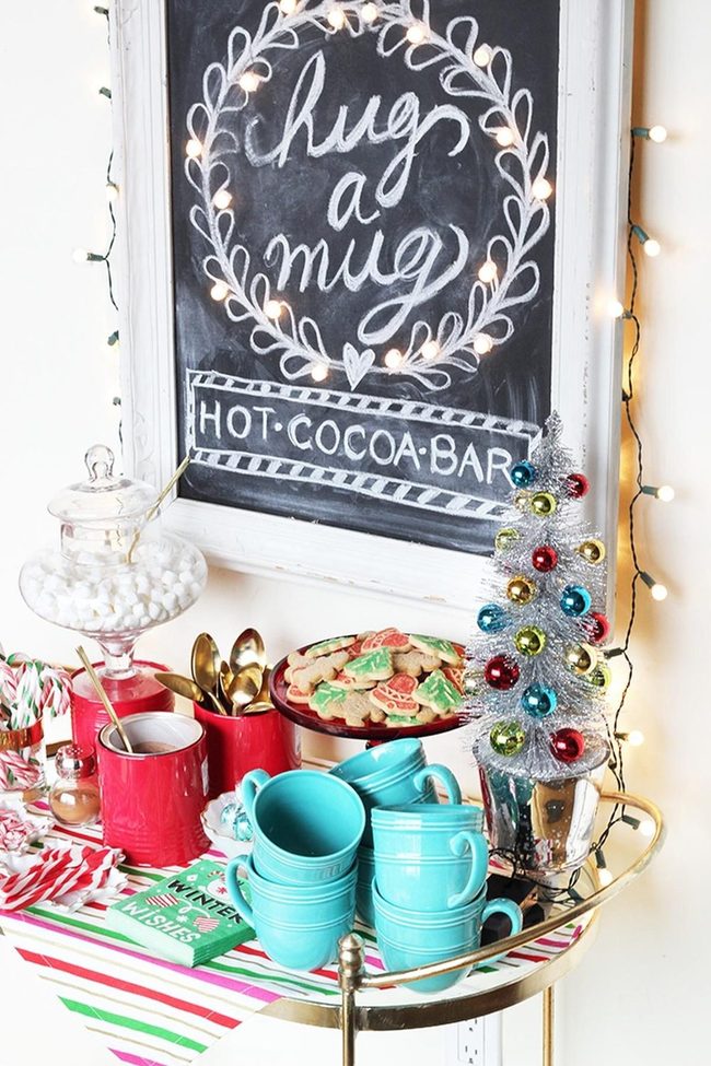 Red Mugs Gold Spoons Cocoa Bar