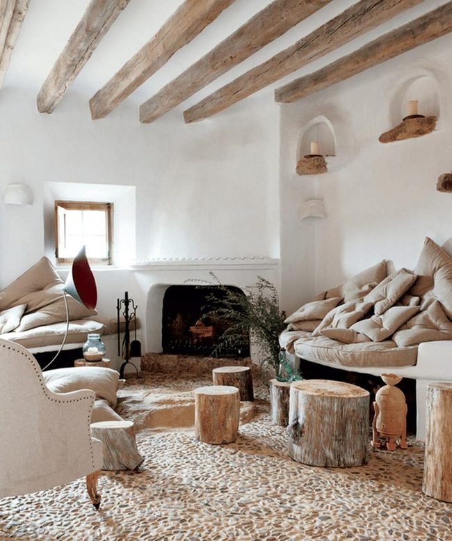 Exposed Wooden Beams Meet Stone