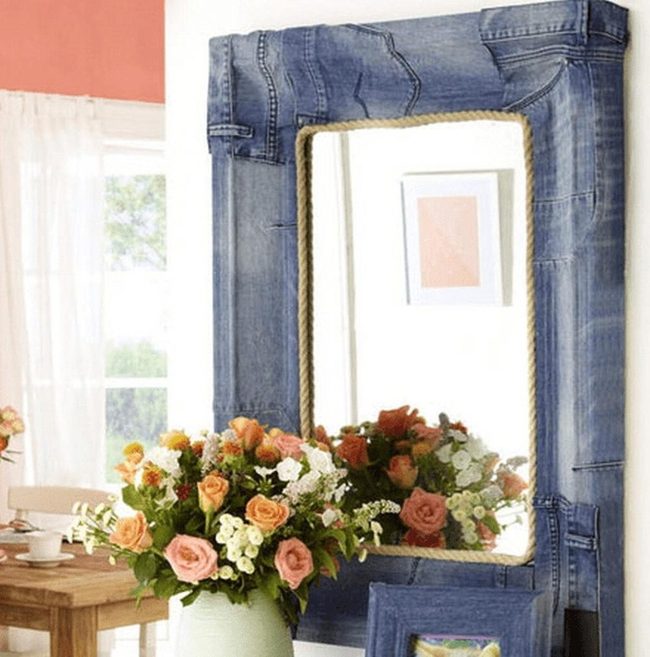Denim Mirror Meets Peach Walls