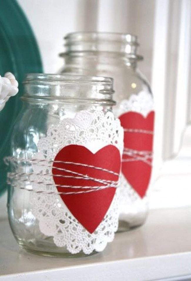 Red Hearts White Ceramic Jars