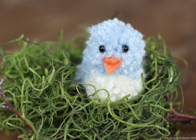 Pale Blue Crochet Bird Orange Beak