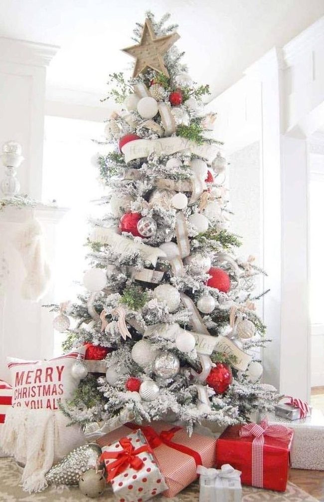 Silver And Red Christmas Tree Splendor
