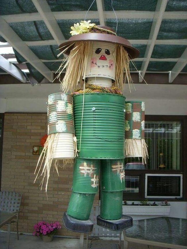 Recycled Cans Garden Scarecrow