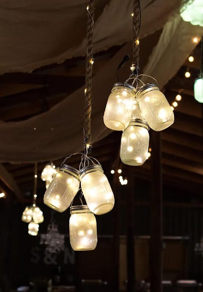 Glowing Mason Jars Wedding Lighting