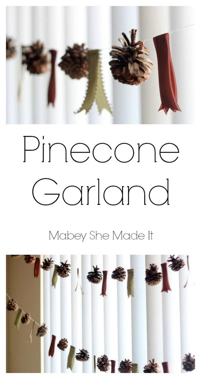 Pinecone Garland With Crimson Ribbons