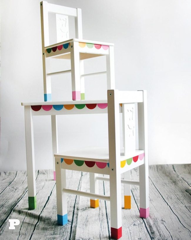 White Scalloped Furniture With Rainbow Accents