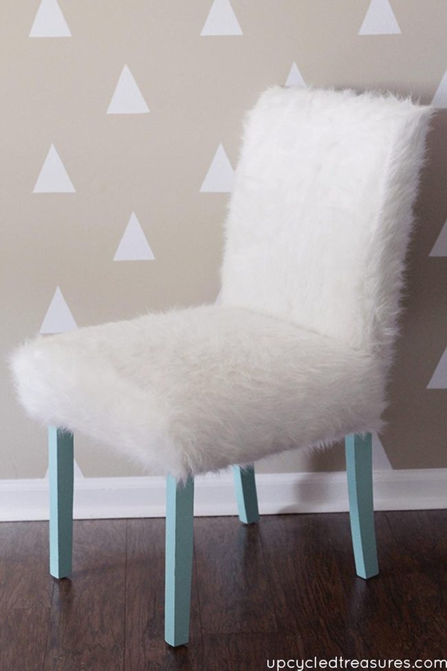 Powder Blue Legs White Fur Chair